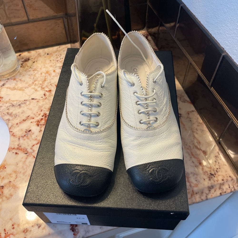 Chanel leather cap toe lace ups